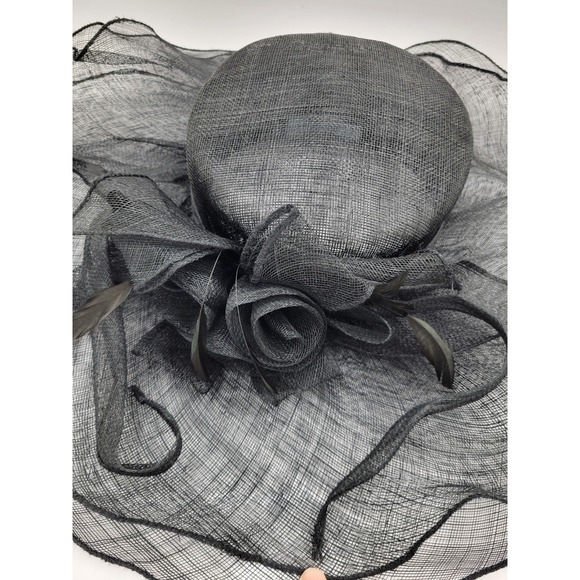 Kate Landry Women\'s Church, Wedding or Derby Hat 100% Natural Fiber Black main image 5